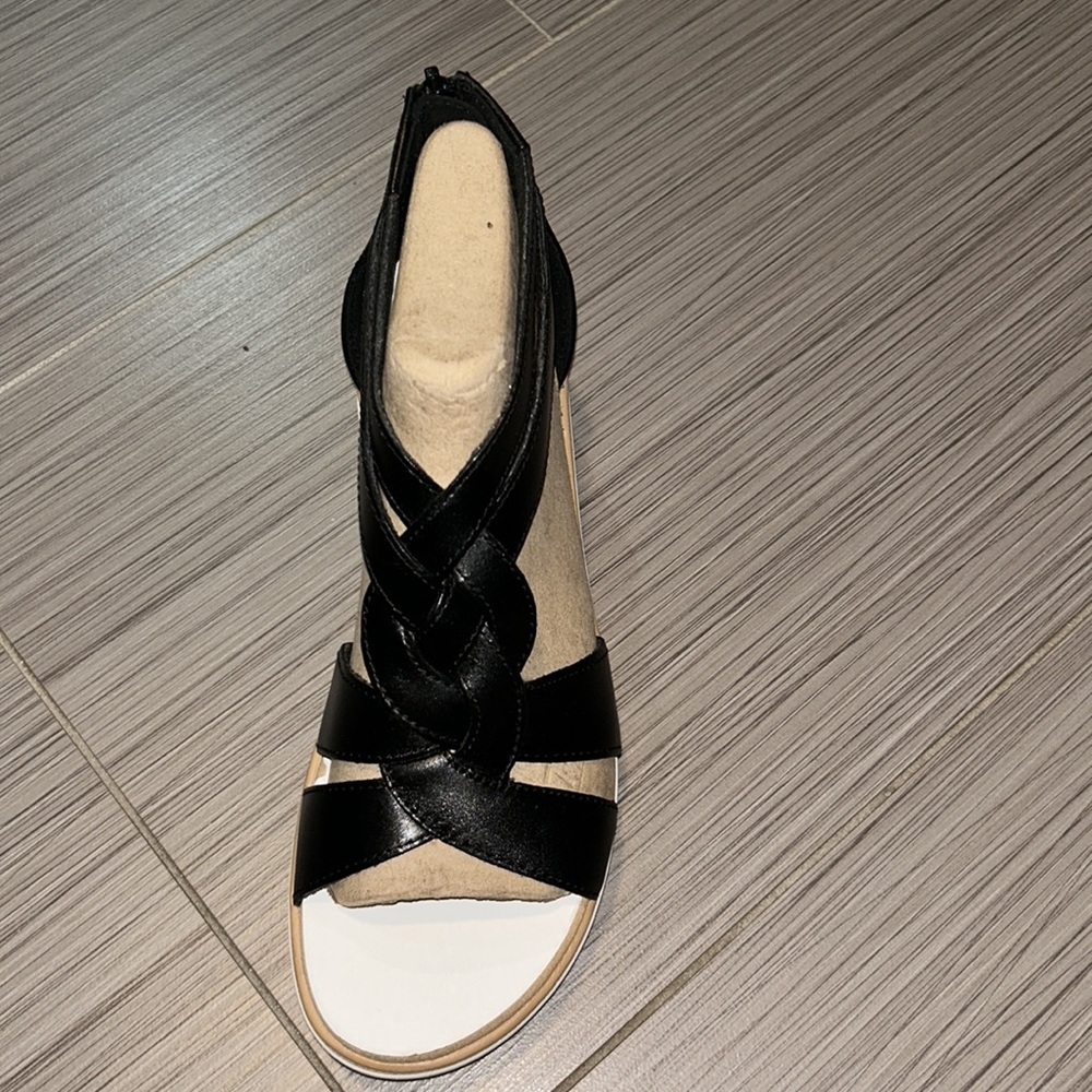 Clarks Black Leather Wedge Sandals - Picture 9 of 10